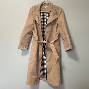 Whistles Beige Tan Structured Tailored Trench Coat with Belt and Gingham Lining